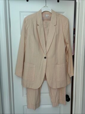 Cato Light Pink Linen-Blend Blazer and Hi-Rise Length Pants Set